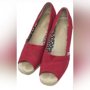 Toms Red Canvas Calypso Wedge Espadrilles Size 7